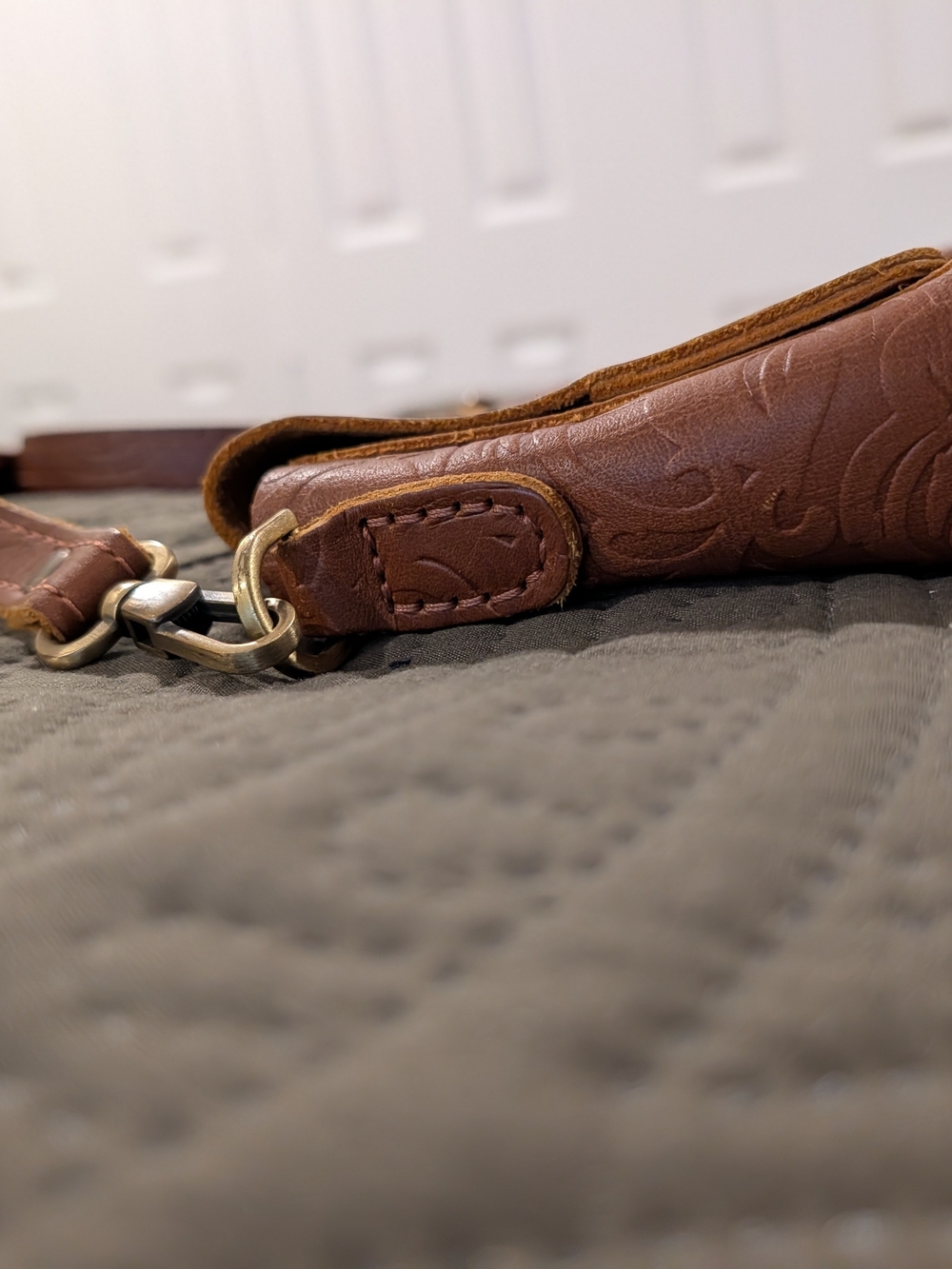 Portland Leather Embossed Leather Crossbody Cognac - Picture 2 of 7